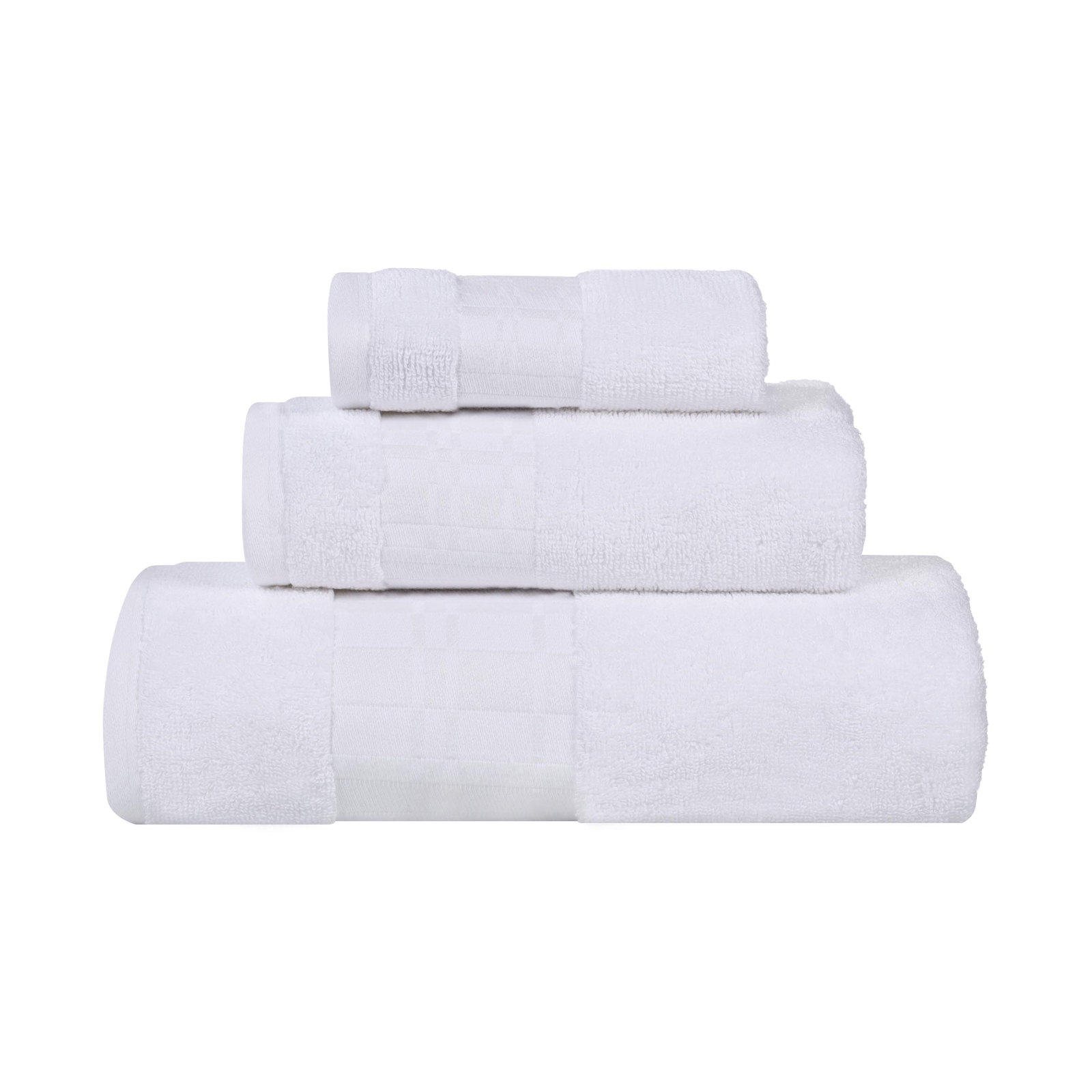 Davis 3-Piece Geometric Cotton Towel Set, White/White