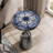 Cheryll Metal Side Table With Geometric Pattern Top And Hammered Base