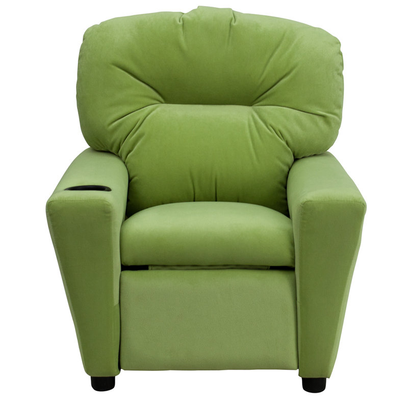 Contemporary Kids Recliner with Cup Holder, Microfiber - Avocado