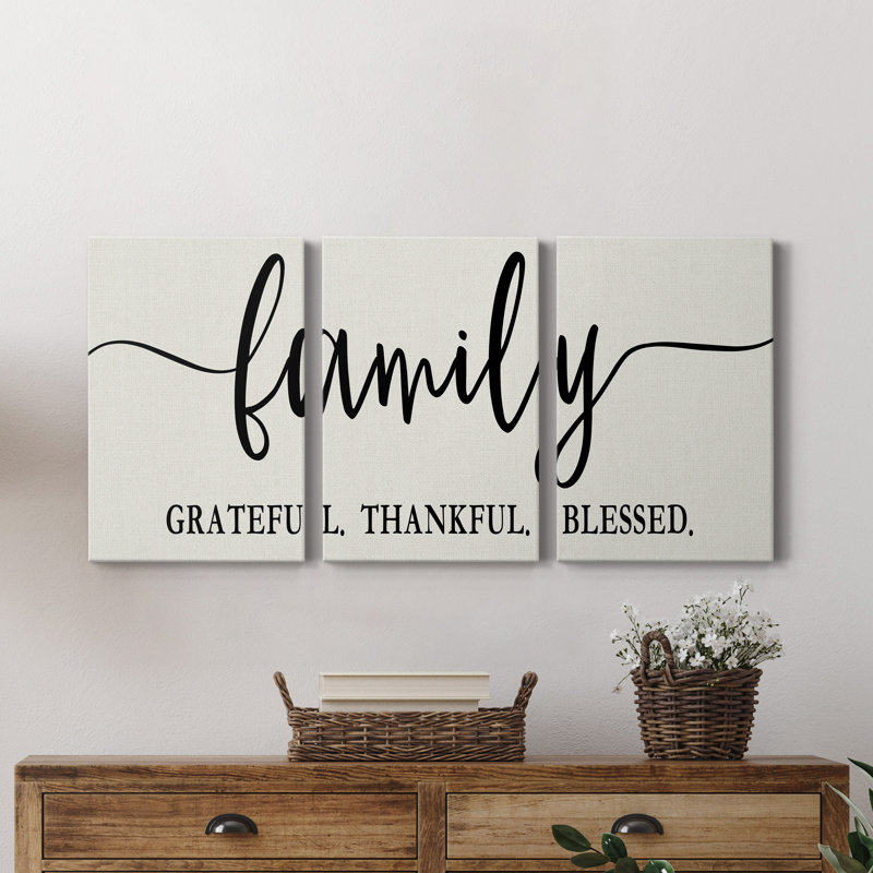 Family Grateful - ensemble de 3 impressions sur toile tendue, H 48 po x l 96 po x P 1 po