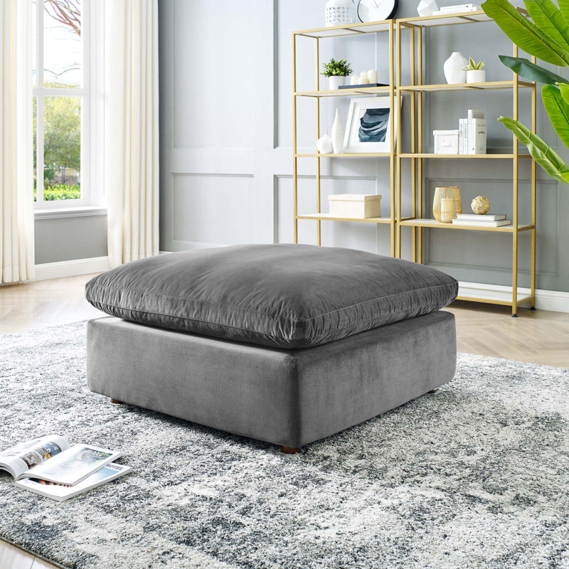 Modway Commix Down Filled Overstuffed Performance Velvet Ottoman, Gray Velvet