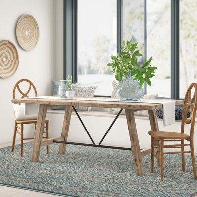 Aya Pine Solid Wood Top Metal Base Dining Table