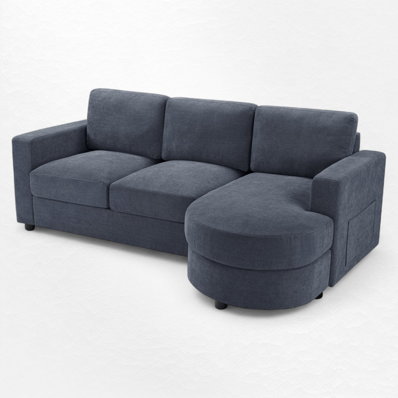 L-Shaped Sectional Sofa With Chaise And USB Ports, Blue Chenille