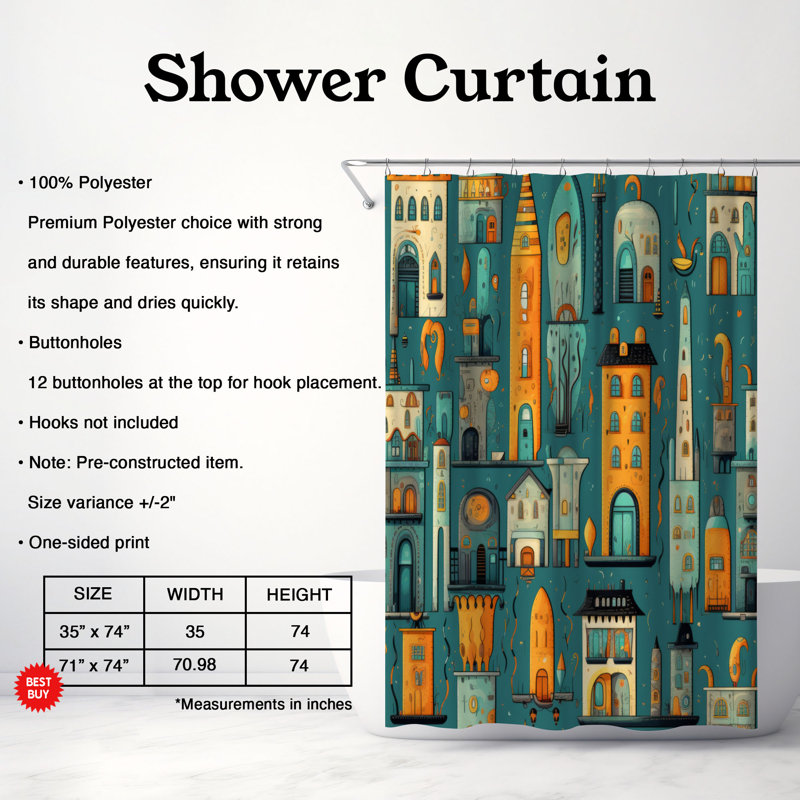 Rideau de douche Quirky Town - Premium, H 74 po x l 71 po