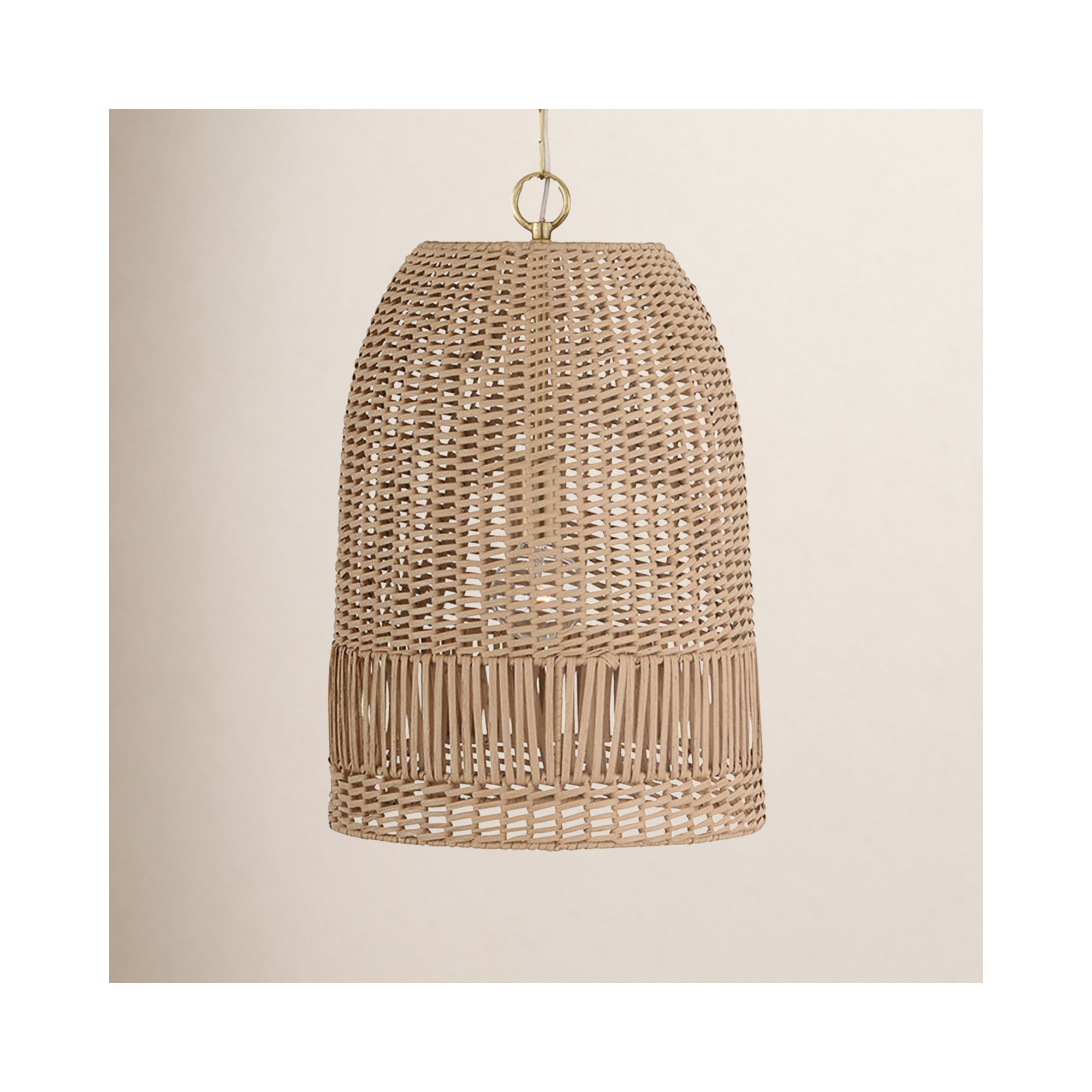 Hasley Single Light Rattan Dimmable Pendant, Brass