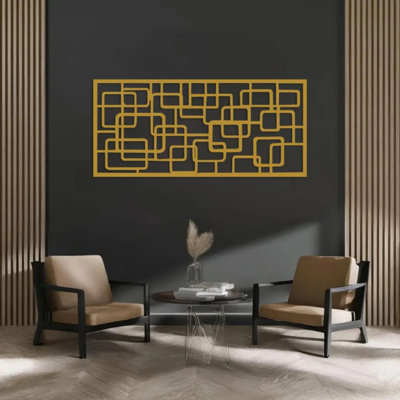 Etgdecor Geometric Metal Wall Art – Modern Abstract Sculpture, Powder Coated Steel, Gold – 52 X 23 Cm (20.47" X 9.06")