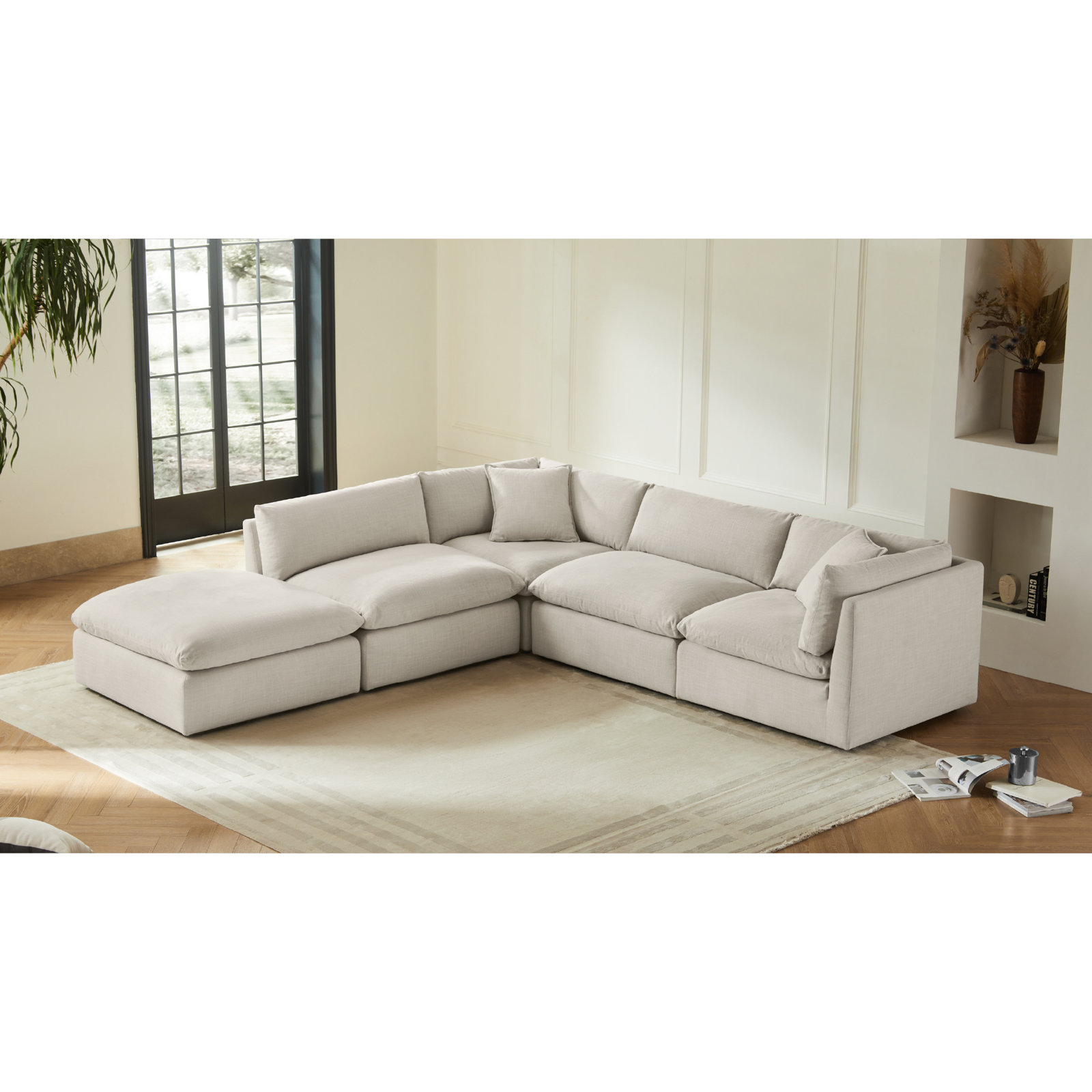 Annabella 122" Modular Sofa, Effie Linen Performance Weave