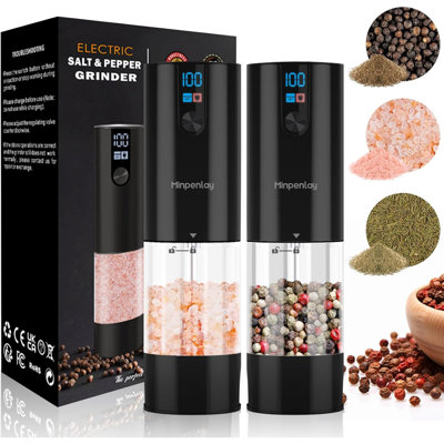 Electric Salt And Pepper Grinder Set Rechargeable With LED Display, Adjustable Coarseness, 120Ml Container Automatic Pepper And Salt Grinder For Kitchen, Restaurant