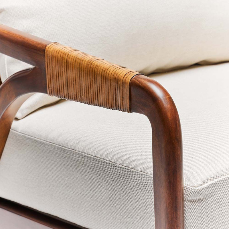 Delray Upholstered Armchair, Natural Cream Genuine Leather, Light Chestnut