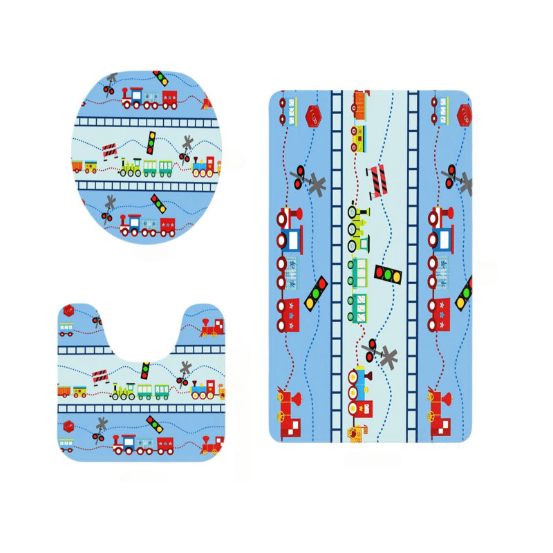 Ensemble de 3 tapis de salle de bain à motif de train coloré