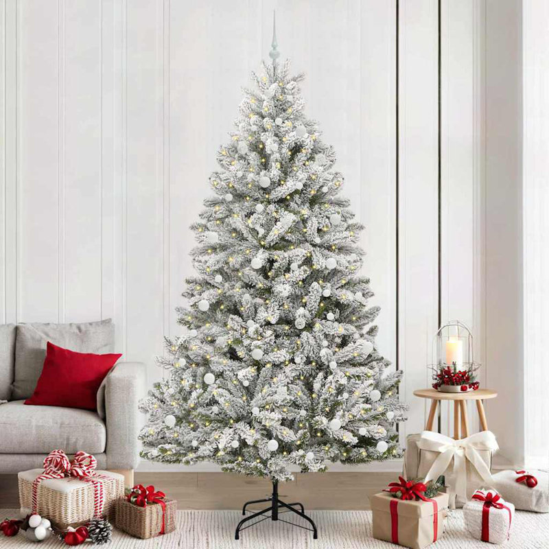 Artificial Christmas Tree Green and White PVC and Metal, 7.87 ft