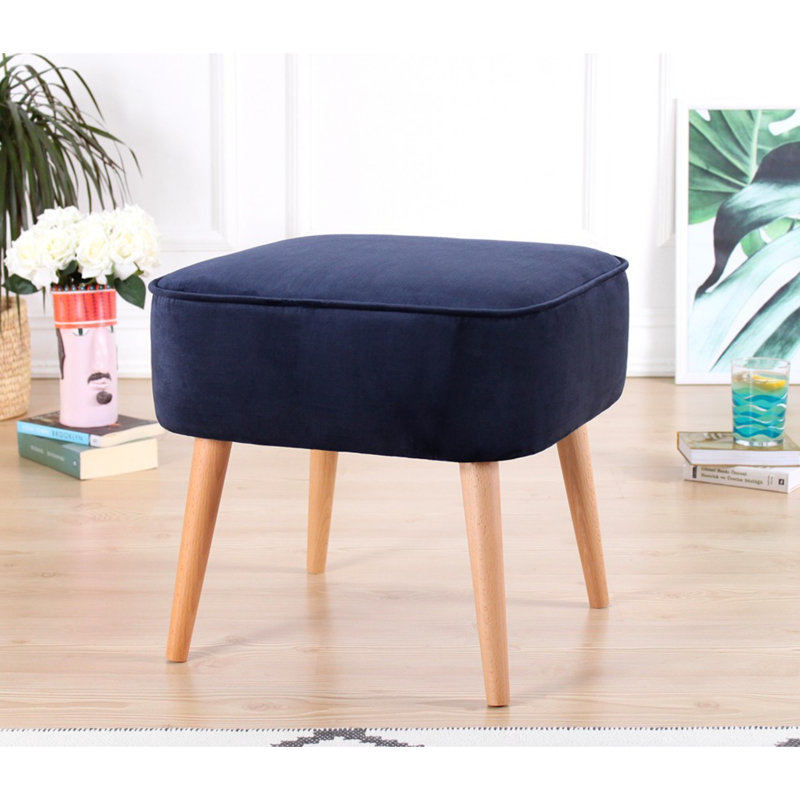 Luxueux pouf bleu marine avec tissu 100% velours, 17,7 po x 17,7 po x 16,9 po | Pieds en bois robustes, 35 éponges orthopédiques avec une épaisseur de 2,4 pouces | Idéal pour les décors bohémiens, les sièges élégants et confortables