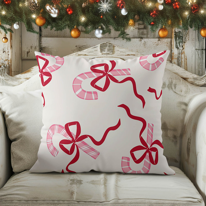 Coussin décoratif Candycanes & Bows, Blanc, H 20 po x l 20 po