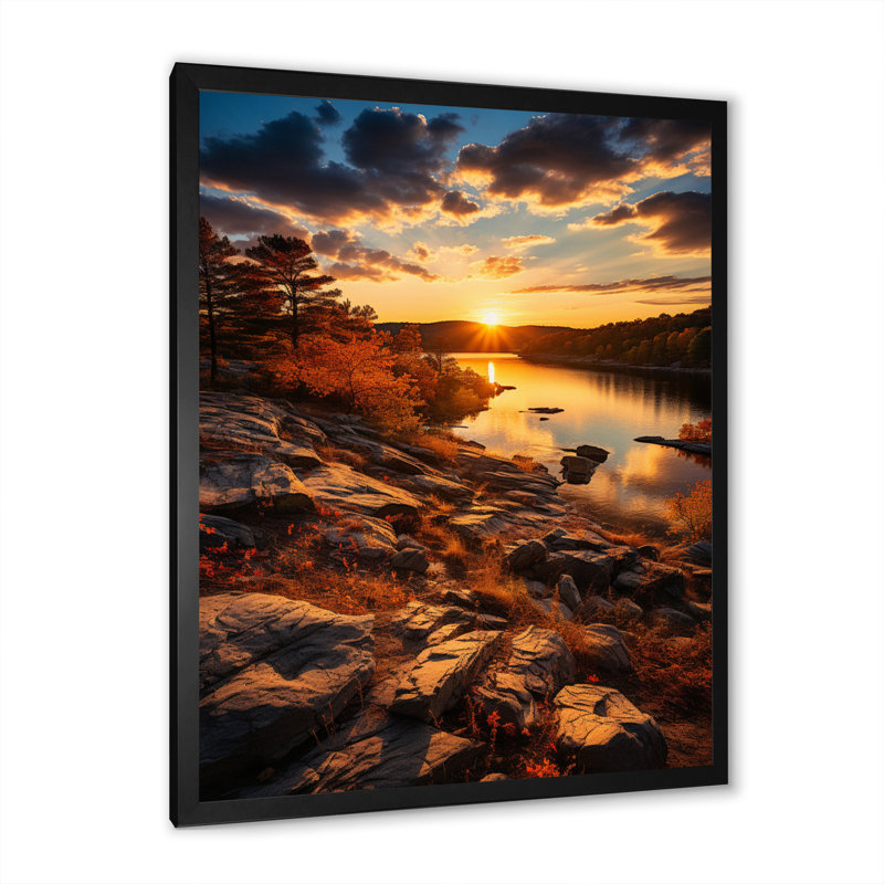 «Wisconsin Jackson Lake At Sunset», reproduction d'art sur toile, H 44 po x l 34 po x P 1,5 po, Cadre simple noir