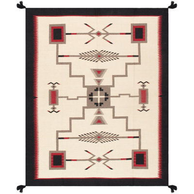 Bulverde Southwestern Handmade Hand-Knotted Rectangle 9'1" x 11'9" Cotton/Wool Area Rug in Cream