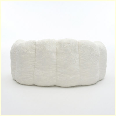 2-Seater White Faux Rabbit Plush Loveseat, Vacuum Compressed Crushed Sponge Fluffy Floor Sofa for Small Spaces