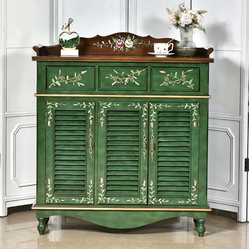 Banc de rangement pour chaussures en bois manufacturé brun et vert