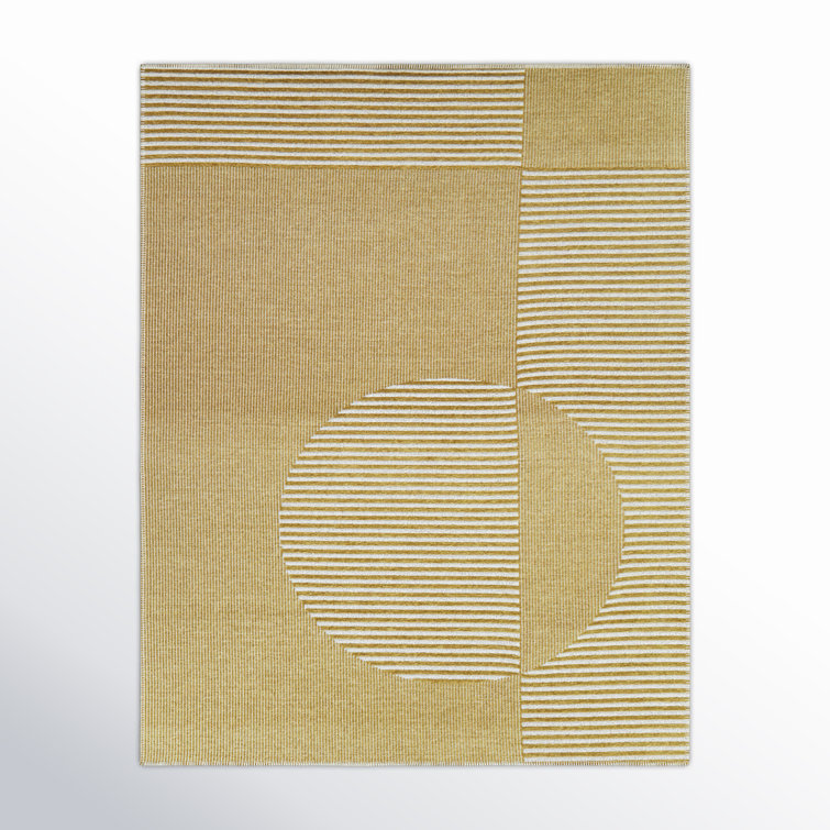 Corson Rectangle Striped Machine Woven Recycled P.E.T. Area Rug in Yellow/Cream