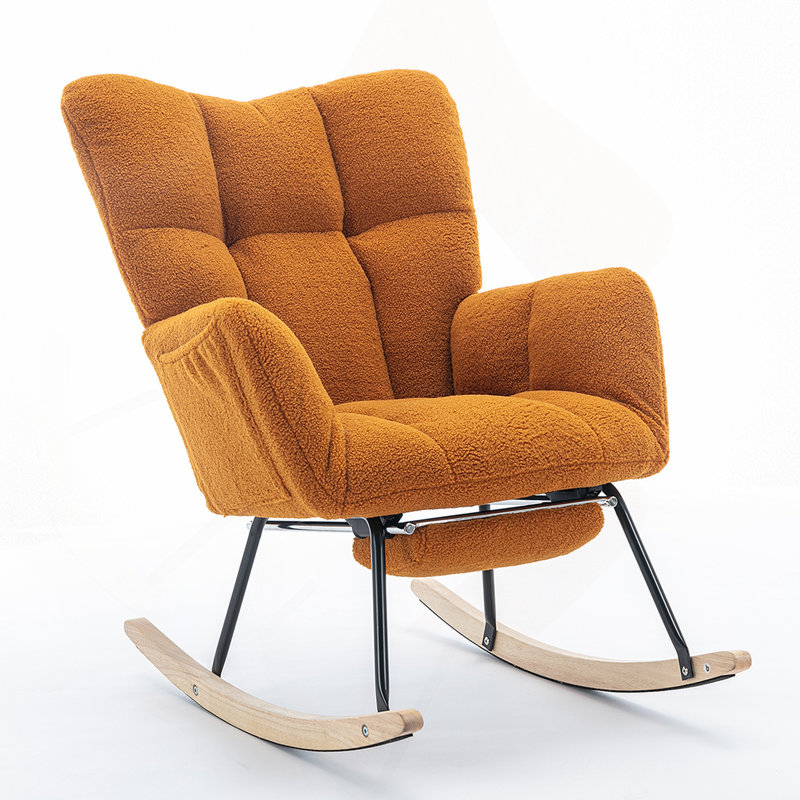 Chaise berçante en tissu avec repose-pieds Teddy, Caramel