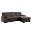 Chenille brune, canapé-lit modulaire, dimensions de 94 pouces, rangement orienté vers la droite, console rabattable, porte-gobelets, tissu chenille à ressorts ensachés avec méridienne de rangement, lit escamotable, console et