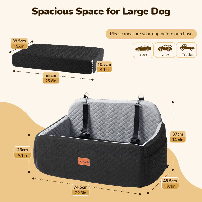 Dog Booster Car Seat Pet Car Seat, Car Dog Bed, Black/Grey
