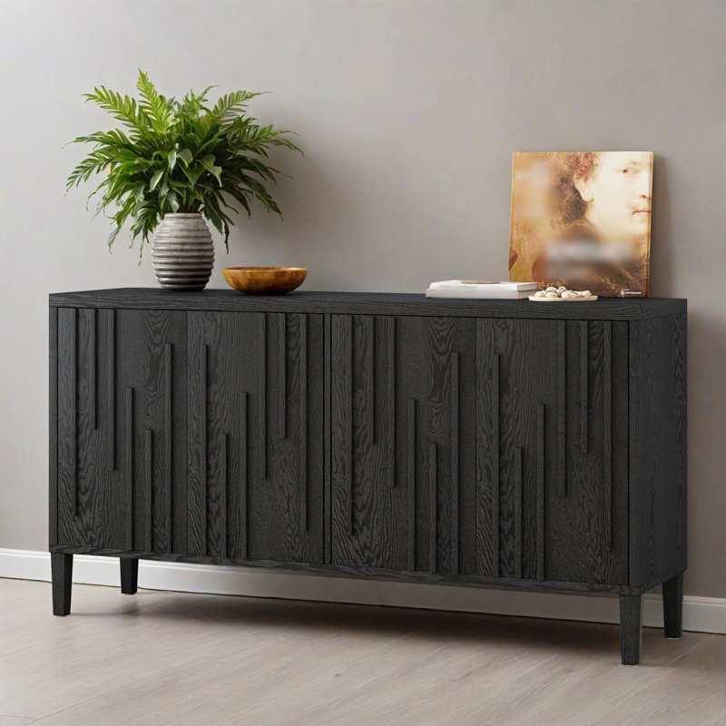 59.82" Kitchen Storage Sideboard Buffet Cabinet Console Table, Black