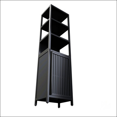 Grande armoire de rangement noire avec porte à volets et 3 tablettes à niveaux, armoire à linge de salle de bain