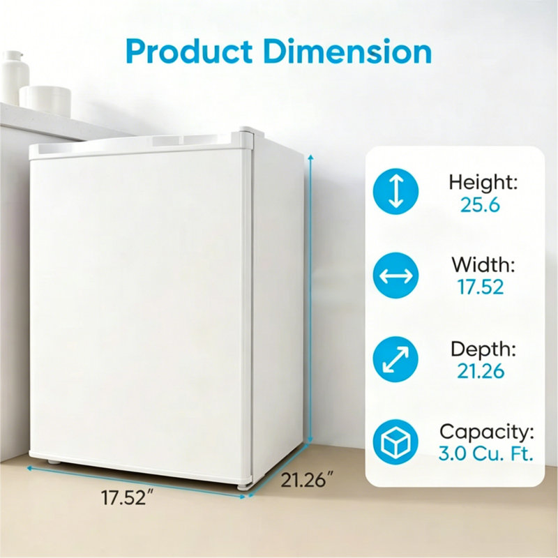 3.0 Cu.ft Steel Upright Freezer, Freestanding Mini Freezer with 7 Adjustable Temperature Control,Compact Freezer with Removable Shelves, Reversible Stainless Steel Door, White