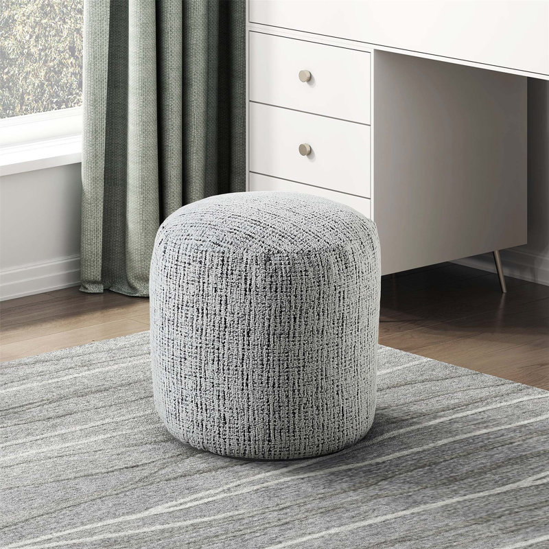 Cylindrical Chenille Upholstered Pouf with Non-Slip Base, Multi-Functional Ottoman for Seating and Footrest.