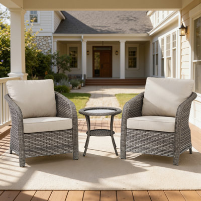 Arcola 3-Piece Outdoor Patio Wicker Enveloping Backrest Lounge Chairs With Side Table