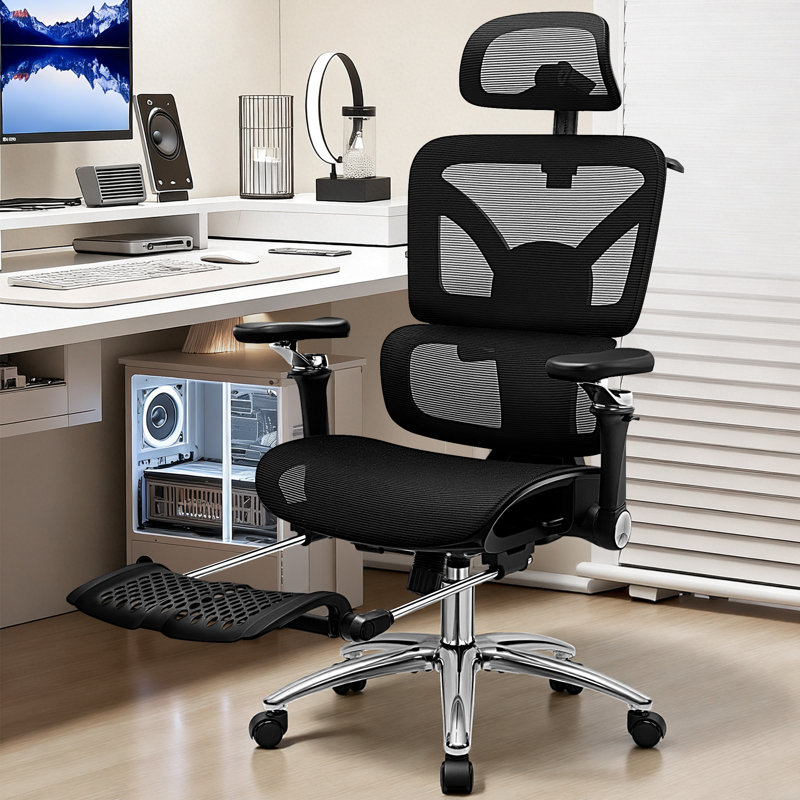 Comfy Breathable Ergonomic Task Chair with Headrest, Black, Upgraded