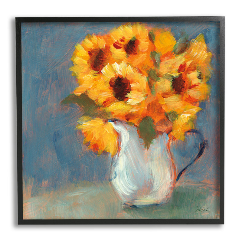 Vase Sunflower par Sue Schlabach, Giclée encadrée noir minuit, H 12 po x l 12 po x P 1,5 po