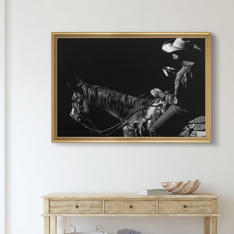 «Cowboy Scratchboard I» - Cadre photo, impression sur toile, Doré, H 30,5 po x l 42,5 po x P 1,5 po