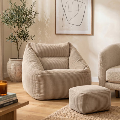 Bean Bag Bazaar Natalia Corduroy Armchair Bean Bag and Square Footstool