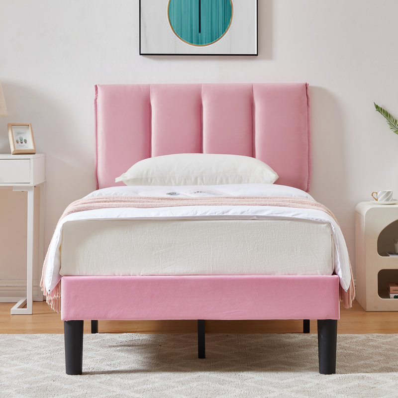 Structure de lit tapissier Auxter, Lit simple, Rose