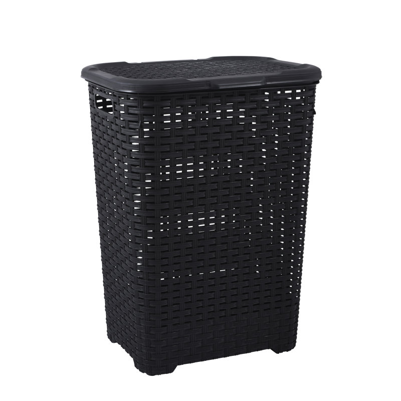 Wicker Laundry Hamper, Black, 23.25" H x 17" W x 14" D
