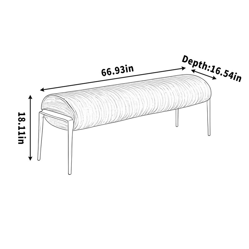 Banc en métal à rembourrage doux, Orange, H 18,11 po x l 66,93 po x P 16,54 po
