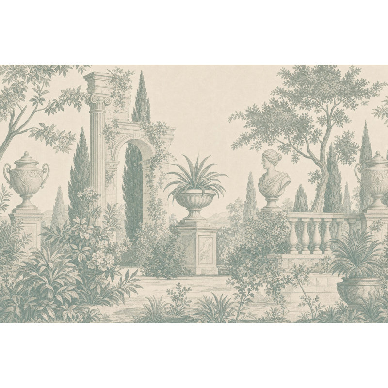 Papier peint toile de Jouy, fresque murale classique de jardin méditerranéen, 160 po x 108 po, Texturé non collé
