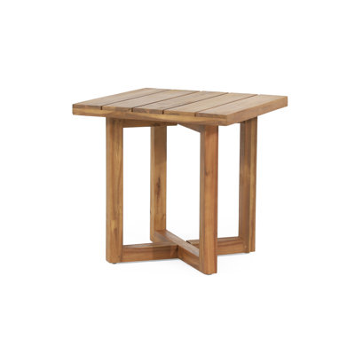 Ensemble de chaise longue 3 pièces en bois d'acacia avec table de chevet en rotin et traverses Joshua