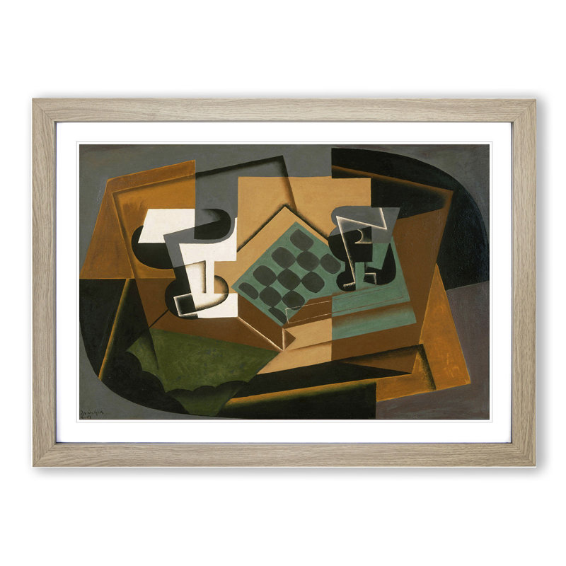 Chessboard and Glass by Juan Gris - Picture Frame Graphic Art, 48cm H x 65cm W x 2cm D, Oak Framed