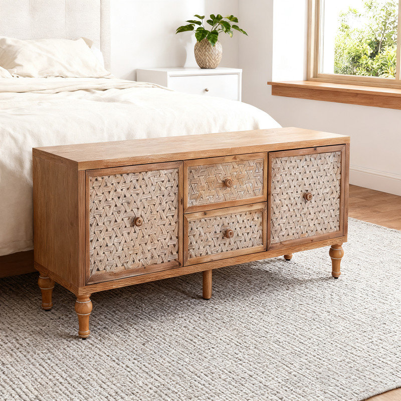 Meuble télé Mid-Century Rattan