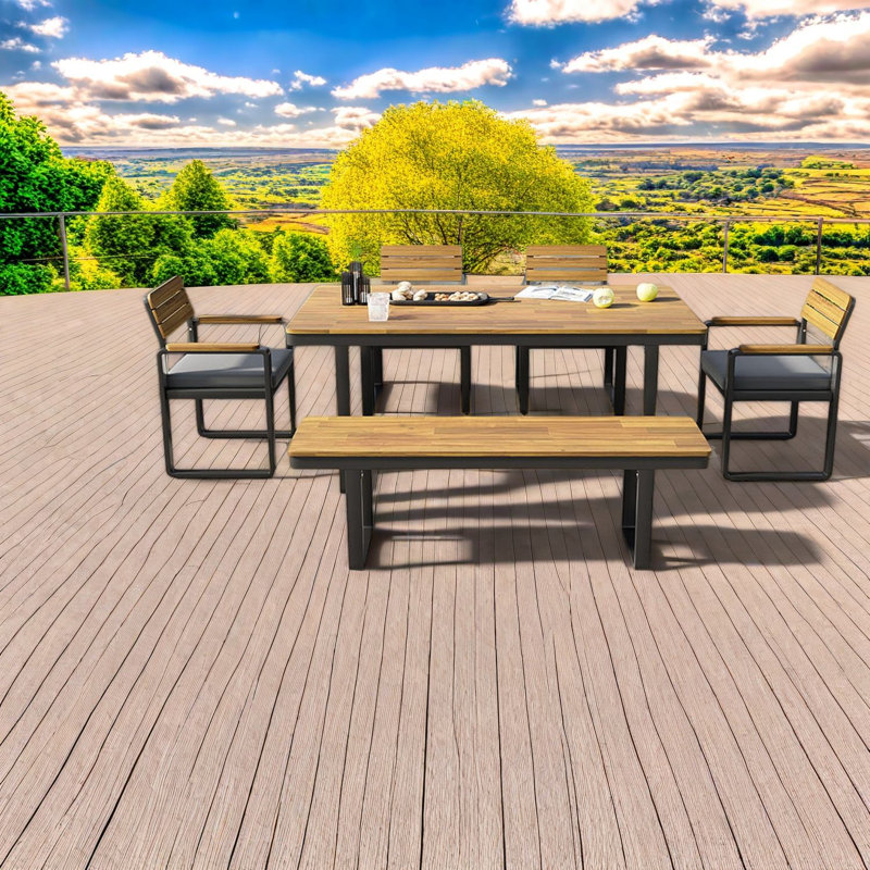 Ensembles de salle à manger spacieux pour le patio, acier de bois d'acacia, salle à manger rustique moderne