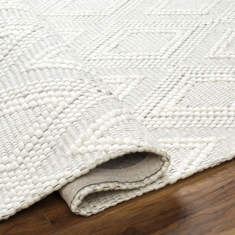 Rectangle Ronnasia Geometric Polyester/Wool Area Rug in Cream, Rectangle 9' x 12'