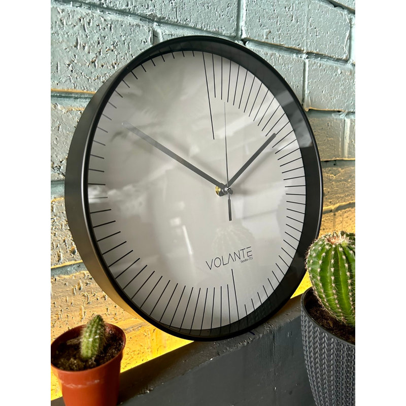 Stylish Decorative Wall Clock, Black & Silver, 11.8 inches Diameter | 100% Plastic, Real Glass Cover, Thickness: 1.8 inches | Perfect for Home, Office & Living Spaces, Elegant Design & Accurate Timekeeping