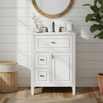 Meuble-lavabo autoportant de 24 po avec tiroir rabattable, deux tiroirs standard et tablettes réglables