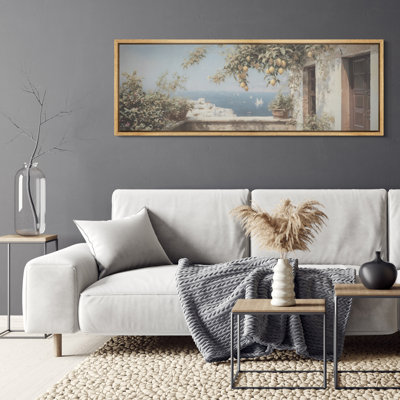 Mediterranean Coastal Terrace with Lemon Tree and Sea View - Large Framed Canvas Master Bedroom Wall Art Print