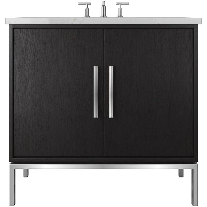 Rift White Oak Single Bath Vanity, 24", Classic Black, Polished Chrome