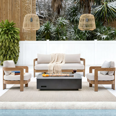 Ensemble de canapé d'extérieur en aluminium sans assemblage, canapé d'extérieur pour 5 personnes, ensemble de canapé en placage de grain de bois pour patio