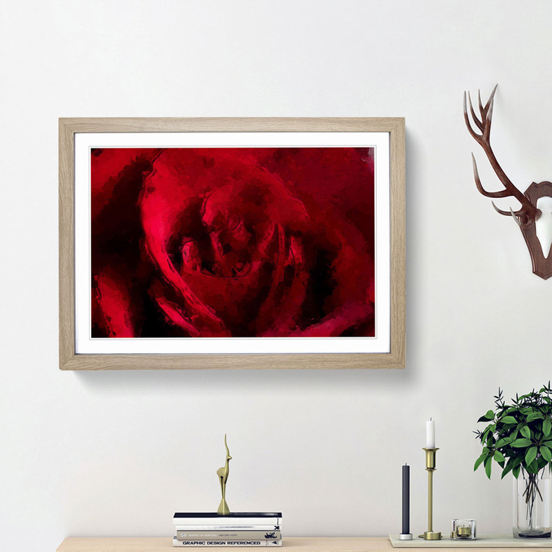 The Beauty of a Red Rose in Abstract - Picture Frame Painting Print, Oak Framed, 36cm H x 48cm W x 2cm D