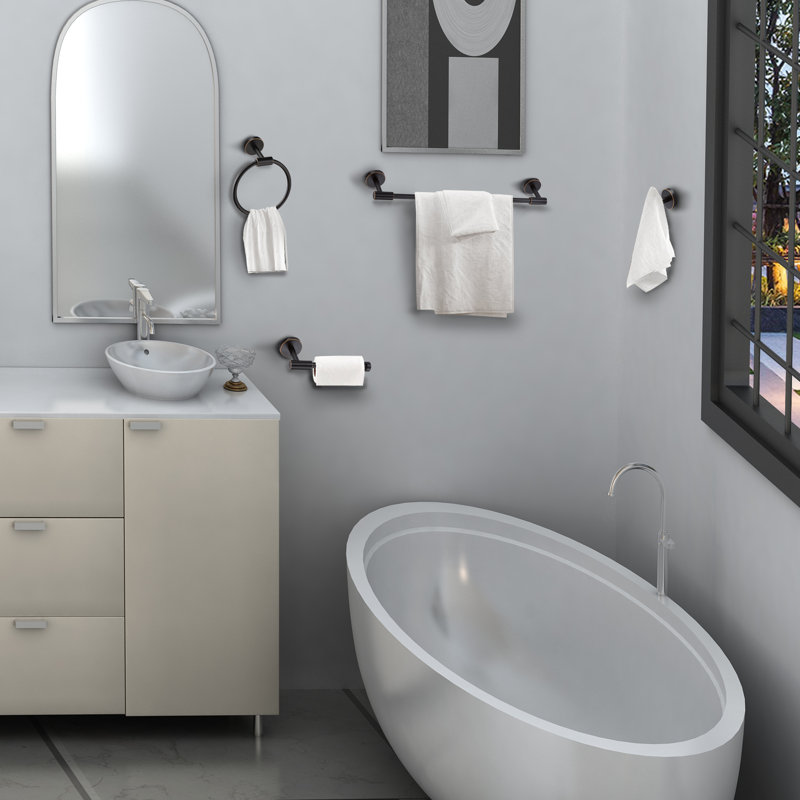 6 Piece Bathroom Accessories Set, Wall Mount Aluminium and Stainless Bathroom Hardware, Brushed Nickle
